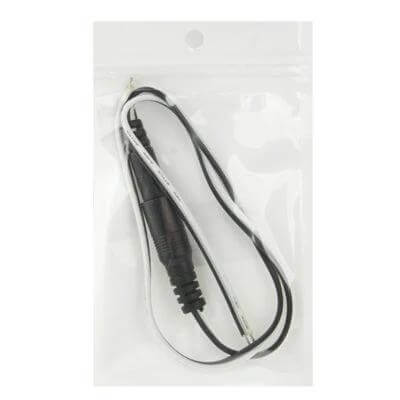DC Power Extension Cable 5.5x2.1mm for LED Light Controller, 40cm in clear pouch with male and female DC barrel connectors and PVC jacket