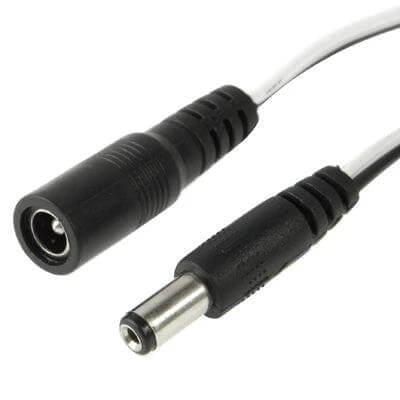 DC Power Extension Cable 5.5x2.1mm for LED Light Controller, 40cm – 5.5x2.1mm male to female DC barrel extension with PVC jacket and push-in connectors