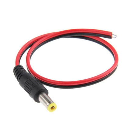 DC Power Male Barrel Connector Adaptor 5.5x2.1mm Cable 30cm with red and black wires, male 5.5x2.1mm barrel plug for LED controllers and CCTV
