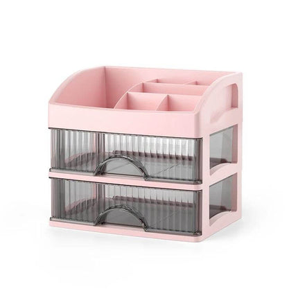 Desktop Drawer Organizer Five Layer White for Cosmetics and Jewelry - clear stacked drawers and top compartment for makeup, brushes, jewelry