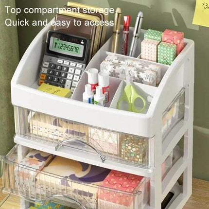 Desktop Drawer Organizer Five Layer White for Cosmetics and Jewelry - clear five-layer desktop drawer with top compartment for makeup, brushes, jewelry