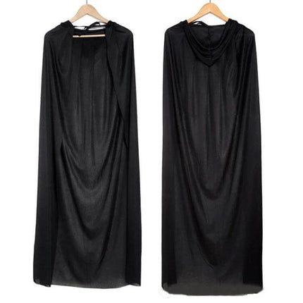 Devil Cloak With Cap For Halloween Parties And Gatherings - black hooded long shawl costume piece, 140cm length