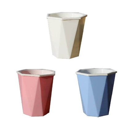 Diamond-Shaped Self-Watering Flower Pot, 12x14 cm Plastic - set of compact pink white blue plastic planters with planting basket and cotton rope