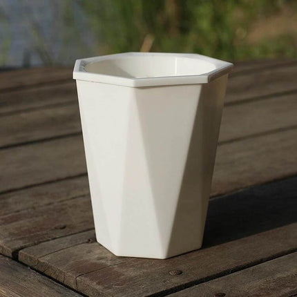 Diamond-Shaped Self-Watering Flower Pot, 12x14 cm Plastic - white diamond silhouette plastic planter with self-watering design