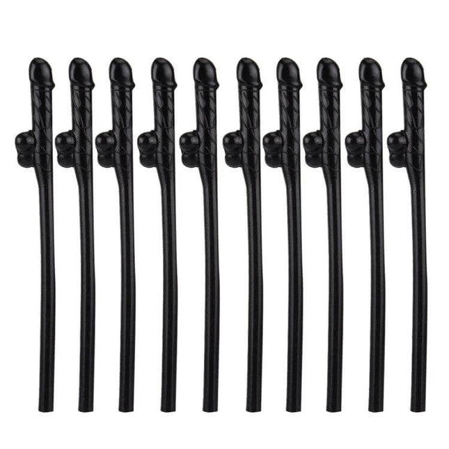 Dicky Sipping Straw for Parties, Black, 19cm, Fun Party Accessory - black novelty party straws, pack of 10, playful bachelor/bachelorette favor