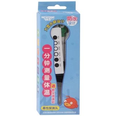 Digital Baby Thermometer With Flexible Probe For Home Use - compact white probe thermometer in blue retail packaging showing LCD and buttons