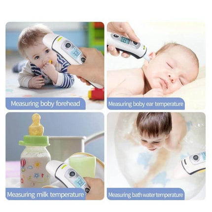 Digital Infrared Ear and Forehead Thermometer for Babies measuring infant forehead, ear, milk and bath water temperatures quickly