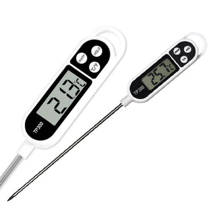 Digital Kitchen Food Thermometer With Stainless Steel Probe showing probe and LCD reading 23.7°C for meat, frying oil, and beverage use