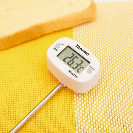 Digital Kitchen Thermometer With Stainless Steel Probe For Cooking - compact probe thermometer with 180° rotatable LCD for meats, soups, candy (white)