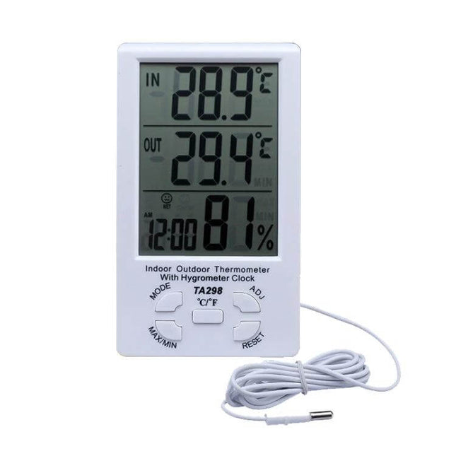 Digital LCD Hygrometer and Thermometer With Extra Sensor Cable - 4.3-inch LCD indoor outdoor temp and humidity monitor with external probe