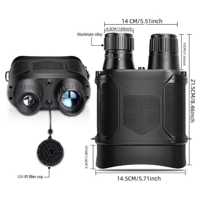 Digital Night Vision Binocular 3-Inch LCD For Outdoor Use - black night vision binoculars with 3-inch LCD, 1× optical and 6× digital zoom, dimensions shown