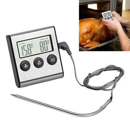Digital Oven Thermometer With Probe For Kitchen BBQ And Meat compact stainless steel probe unit showing temperature display and cable