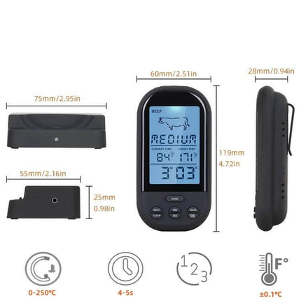 Digital Probe Oven Thermometer For Kitchen Cooking wireless probe thermometer with stainless steel probe and LCD receiver for oven grilling