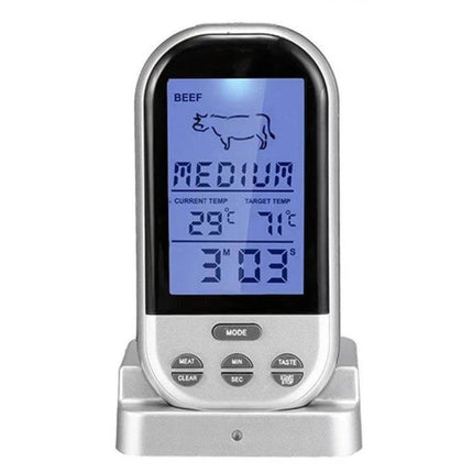 Digital Probe Oven Thermometer For Kitchen Cooking stainless steel wireless probe with LCD display showing beef medium doneness