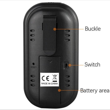 Digital Probe Oven Thermometer For Kitchen Cooking wireless receiver back view showing buckle, switch and battery area for oven and grill monitoring