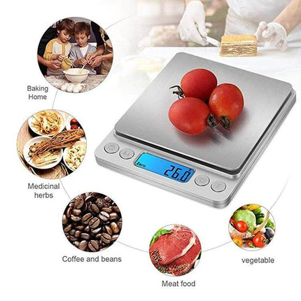 Digital Scale With Stainless Steel Platform For Jewelry And Coins - compact 2kg kitchen and jewelry scale with 4x4in stainless platform, blue LCD