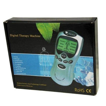 Digital Therapy Massager For Body Pain Relief At Home handheld unit with large LCD and buttons on product packaging