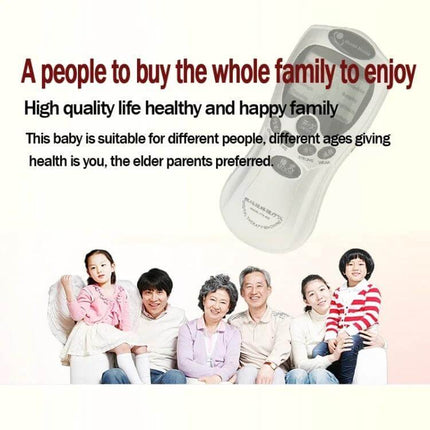 Digital Therapy Massager For Body Pain Relief At Home - family using handheld digital therapy massager with LCD for neck back shoulder relief