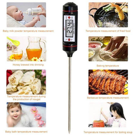 Digital Thermometer HT-1 For Kitchen And Everyday Use showing probe and LCD for meat, candy, beverages, baking and boiling temperatures