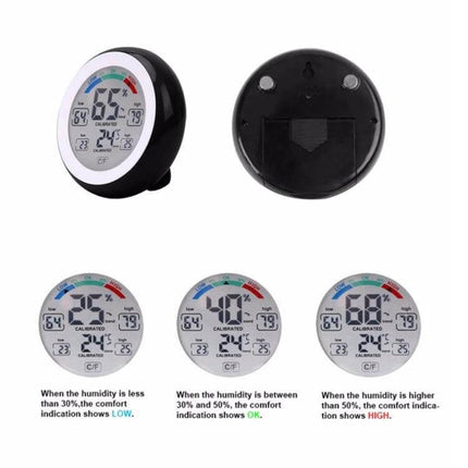 Digital Thermometer Hygrometer for Home Use With Clock compact digital display showing temperature humidity and clock for kitchen nursery office