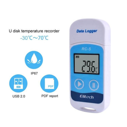 Digital USB Temperature Data Logger for Cold Storage - compact USB 2.0 data logger with LCD, IP67, -30°C to 70°C range for refrigerated transport