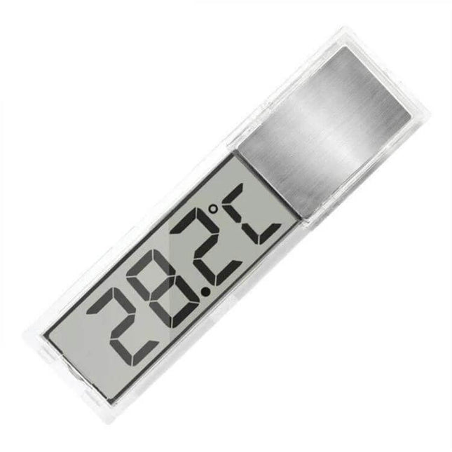 Digital Wireless Aquarium Thermometer With External LCD showing 28.2°C on high-brightness external LCD attached to aquarium glass