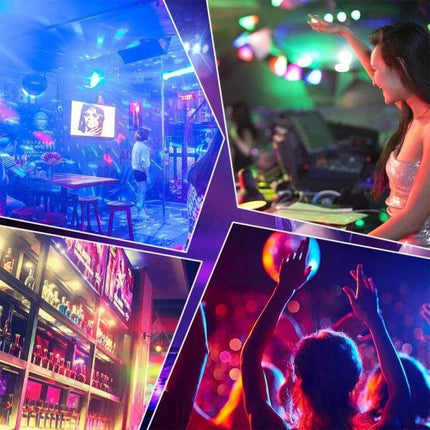 Disco Ball Party Light Sound Activated For Parties And Events rotating RGB effect over dance floor and DJ energizing club ceiling