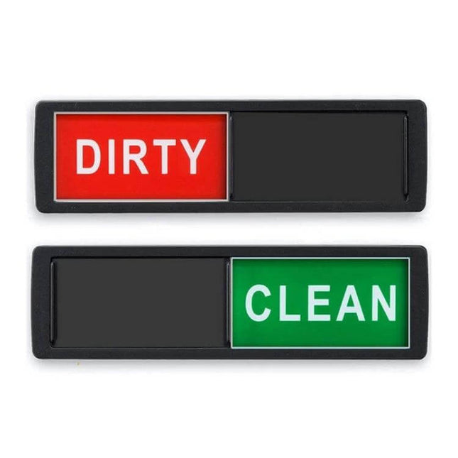 Dishwasher Magnet Clean/Dirty Sign, Double-Sided, Black and White – magnetic manual slide shows RED DIRTY and GREEN CLEAN with silicone-backed protector