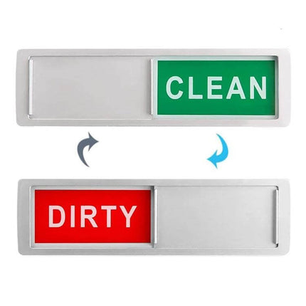 Dishwasher Magnet Clean/Dirty Sign, Double-Sided, Black and White showing green CLEAN and red DIRTY panels with magnetic silicone backing