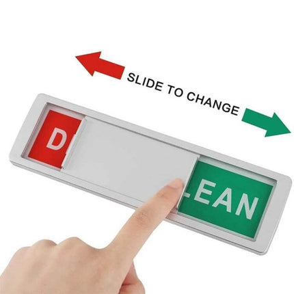 Dishwasher Magnet Clean/Dirty Sign, Double-Sided, Black and White showing finger sliding to reveal CLEAN or DIRTY with silicone-backed magnet