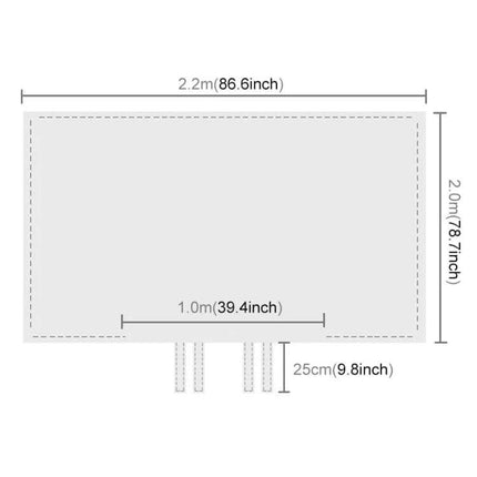 Disposable Travel Quilt Sheets 2m x 2.2m For Hotel Stays diagram showing dimensions 2.2m x 2.0m and 1.0m cutout with 25cm tabs