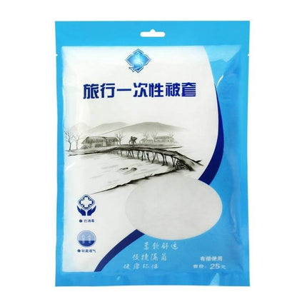 Disposable Travel Quilt Sheets 2m x 2.2m For Hotel Stays disposable white travel quilt sheet in blue retail packaging