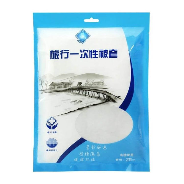 Disposable Travel Quilt Sheets 2m x 2.2m For Hotel Stays disposable white travel quilt sheet in blue retail packaging