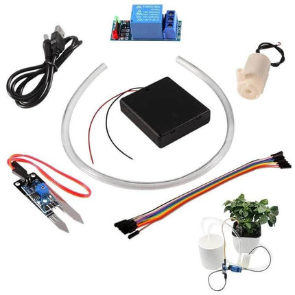 DIY Soil Moisture Automatic Watering Kit for Plants, 1-Way with relay module, probe, pump, tubing and battery box for indoor pots
