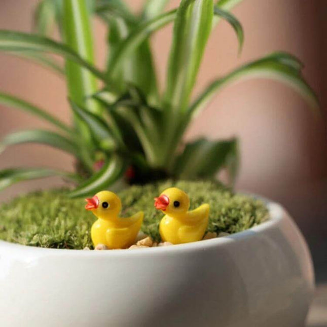 Dollhouse Yellow Duck Plant Decor Mini Five Pack For Dollhouses - two resin yellow ducks in potted miniature garden