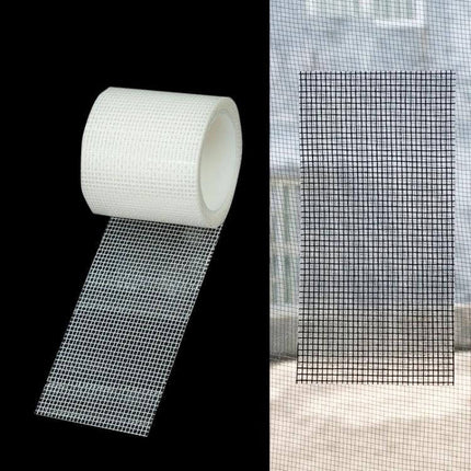 Door Curtain Mosquito Net Repair Tape 5cm x 2m For Doorways roll of white mesh repair tape shown beside fixed doorway mosquito screen