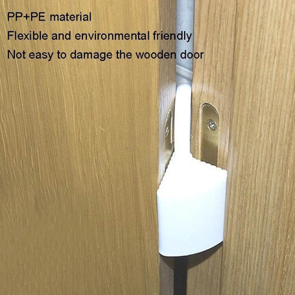Door Seam Protector Anti-Pinching Safety Stopper For Doors installed on wooden interior door joint, white PP+PE clip preventing finger pinches and door damage