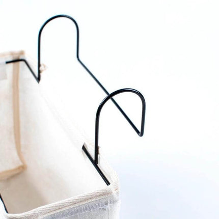 Dormitory Bedside Phone Storage Bag Large Capacity cotton-linen bedside organizer with pasteable backing and iron hook for phones and small items
