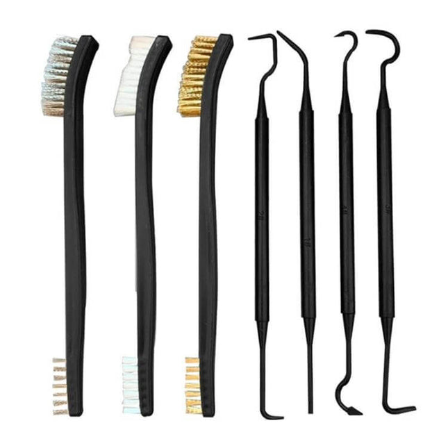 Double-End Steel Wire Pipe Brush for Rust Removal and Cleaning with three wire brushes and four hook picks for detailed metal rust and paint removal