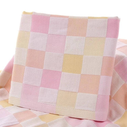 Double Gauze Cotton Bath Towel For Everyday Use 70x140 cm pink and yellow plaid lightweight 100% cotton double gauze towel