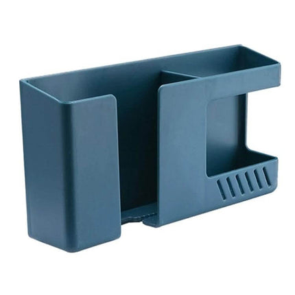 Double Grid Wall Mounted Storage Box For Remotes And Phone in blue, double-grid holder for phone and remote with wall tape, durable PS/HIPS