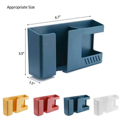 Double Grid Wall Mounted Storage Box For Remotes And Phone - compact blue wall organizer holds phone and remote, includes strong tape, durable PS/HIPS