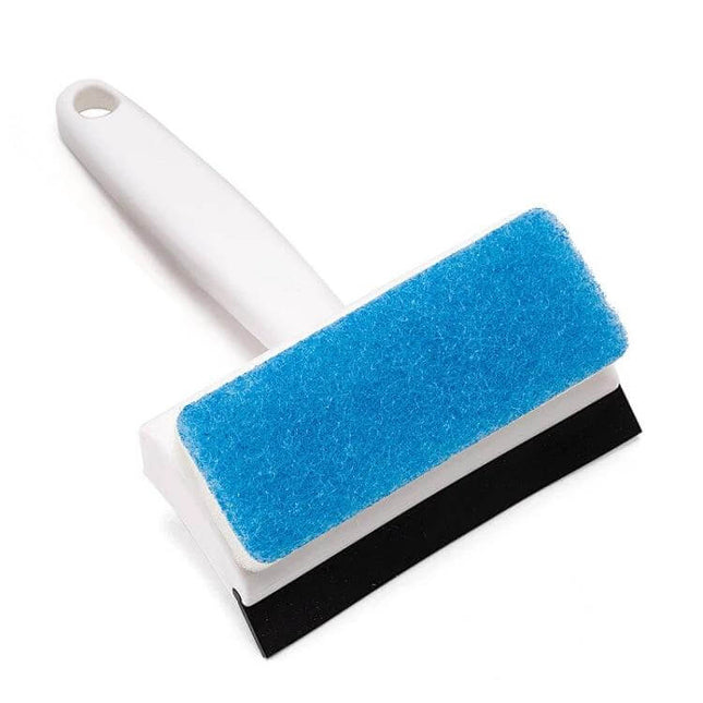Double Sided Bathroom Window Cleaning Brush For Glass Mirrors - blue double-sided glass and mirror scrubber with squeegee handle