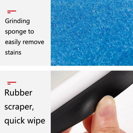 Double Sided Bathroom Window Cleaning Brush For Glass Mirrors showing blue grinding sponge and rubber scraper for stain removal and quick wipe