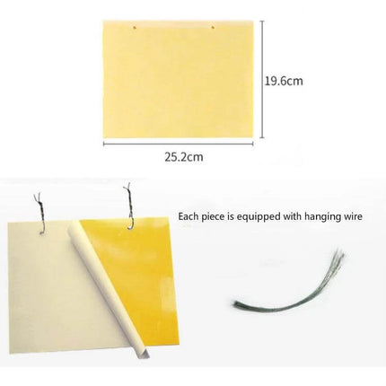 Double-Sided Sticky Insect Board For Melon Fruit Flies showing 25.2x19.6cm double-sided adhesive board with hanging wire for greenhouse and field use