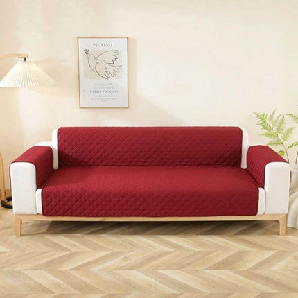 Double-Sided Waterproof Pet Sofa Cover 250x196 cm Diamond Pattern on red sofa protecting from fur and spills
