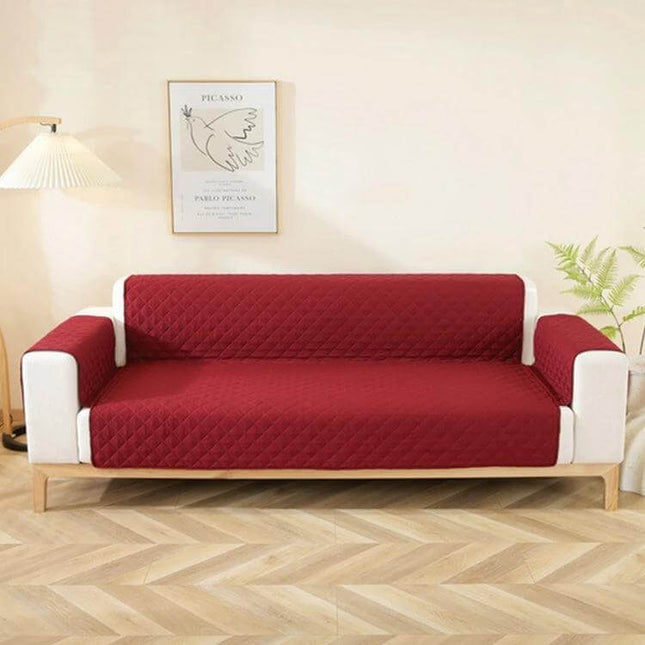 Double-Sided Waterproof Pet Sofa Cover 250x196 cm Diamond Pattern - burgundy reversible quilted protector for large sofas
