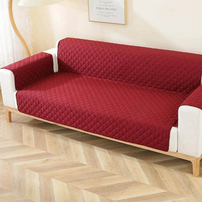 Double-Sided Waterproof Pet Sofa Cover 250x196 cm Diamond Pattern - burgundy reversible quilted protector for large sofas