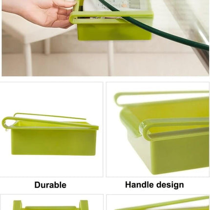 Drawer Style Fridge Storage Rack For Easy Organization - green drawer-style fridge organizer with handle for sauces, condiments, snacks and bottles