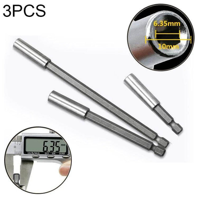 Drill Extension Rod With Magnetic Joint, 60/100/150mm — 3pcs hex shank magnetic screwdriver drill extension set for tight spaces, furniture and automotive work